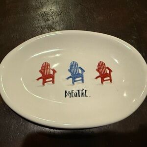 Rae Dunn Oval Platter with Red, Blue, and White Chairs